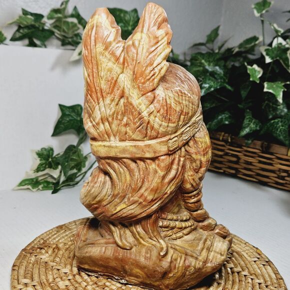 Vintage Native American Indian Woman Statue Swirl Clay Resin Carved Sculpture - Picture 11 of 16